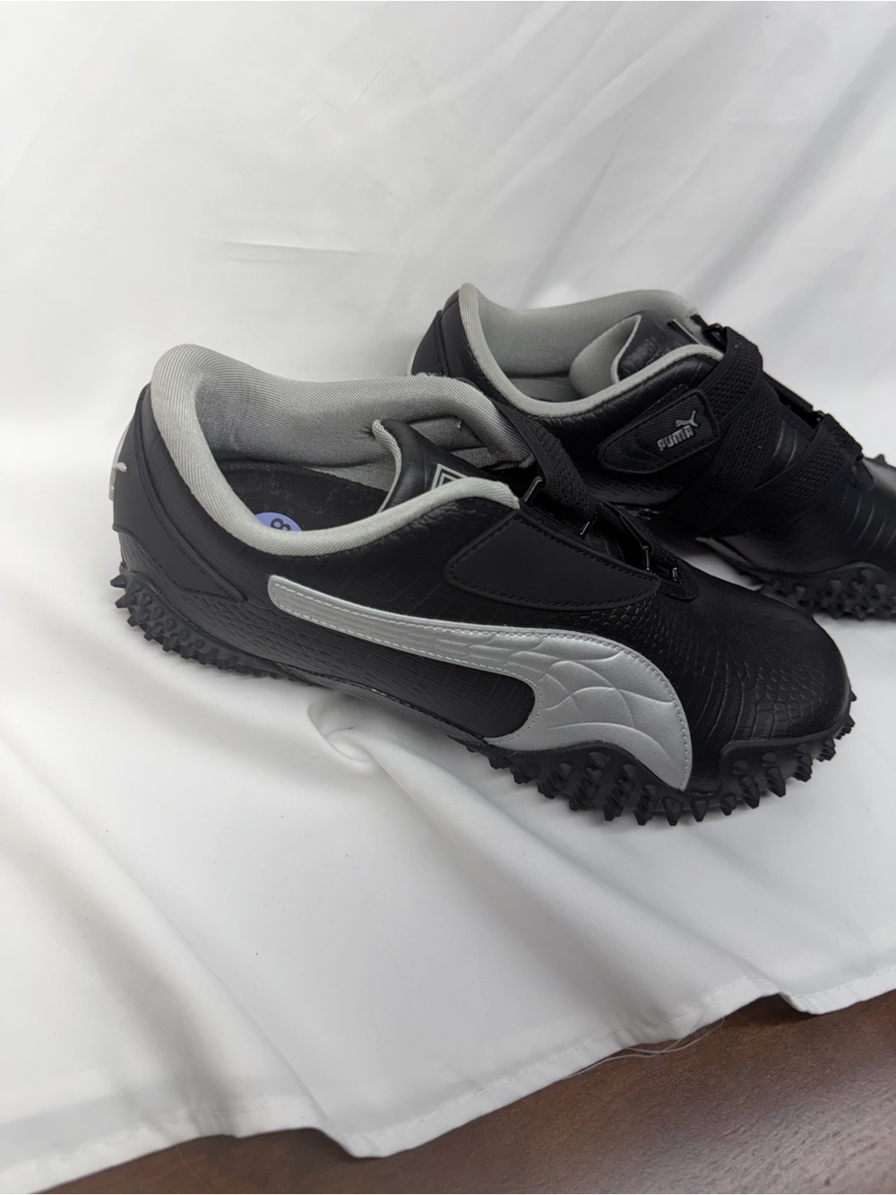 Puma Mostro Croc Embossed Leather Spiked Strap Sneakers Black Silver Size 8.5